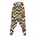 Gold Tropical Skull Pattern Print Hammer Pants