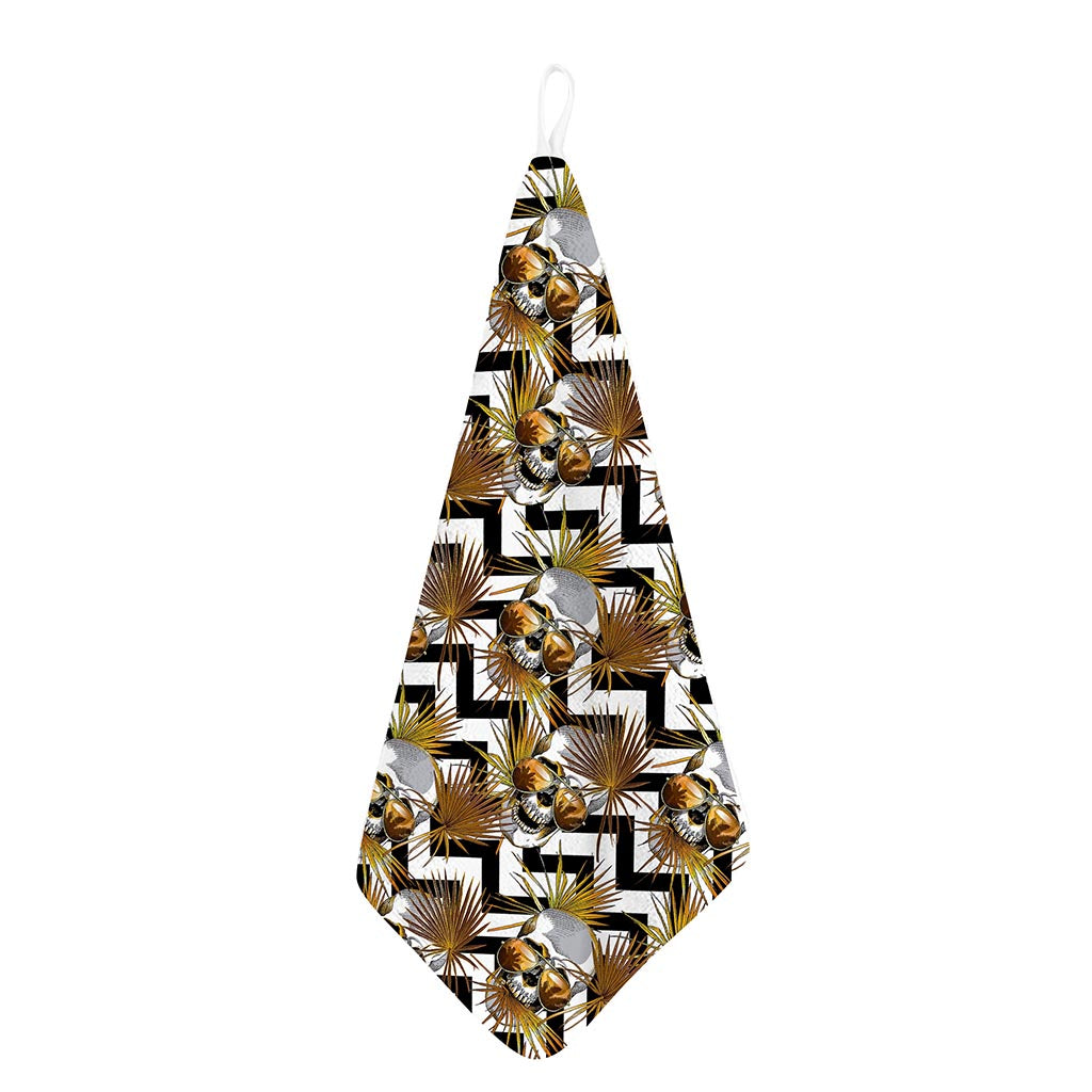 Gold Tropical Skull Pattern Print Hand Towel