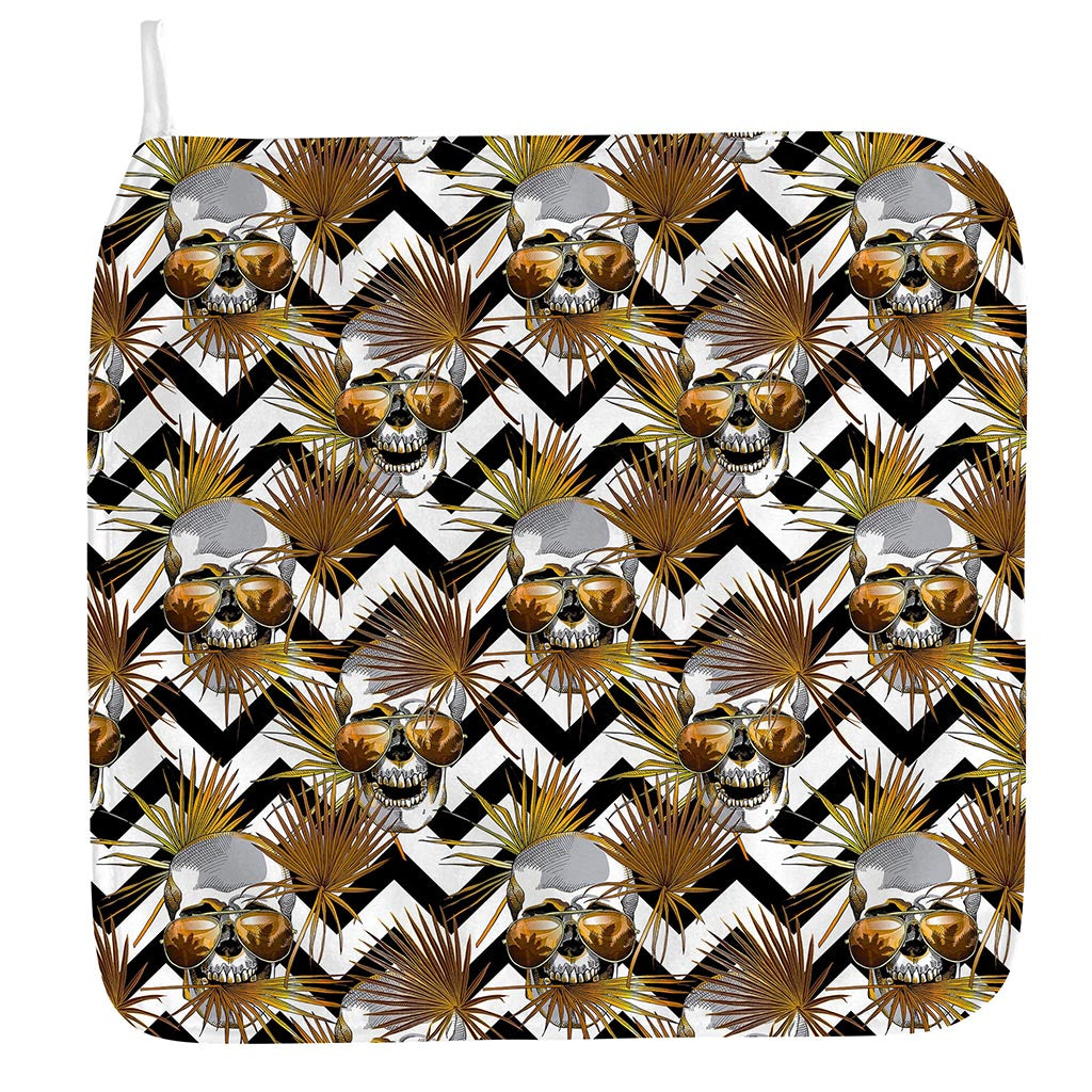 Gold Tropical Skull Pattern Print Hand Towel