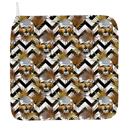 Gold Tropical Skull Pattern Print Hand Towel