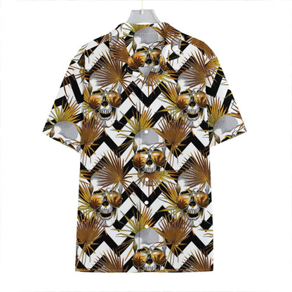 Gold Tropical Skull Pattern Print Hawaiian Shirt