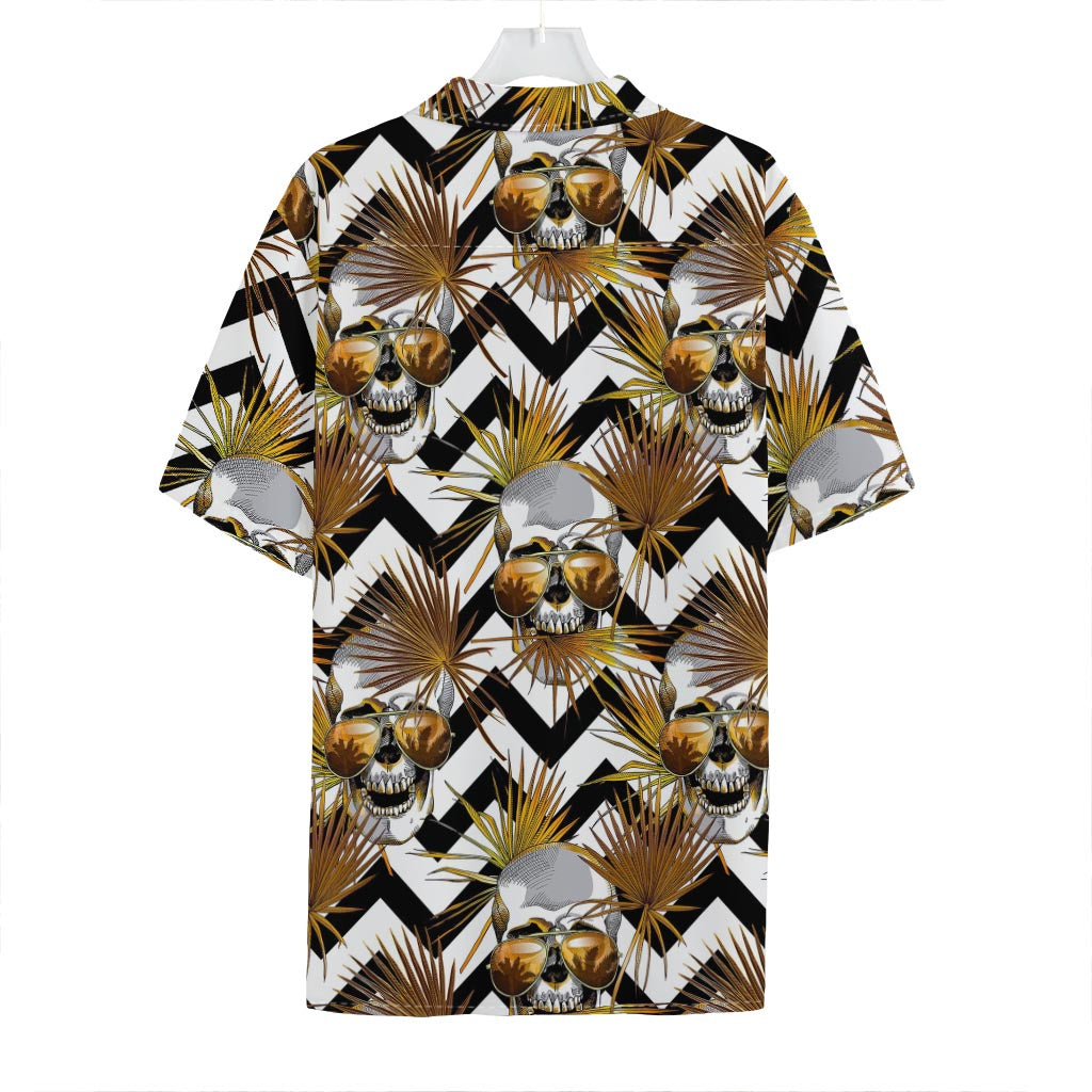 Gold Tropical Skull Pattern Print Hawaiian Shirt