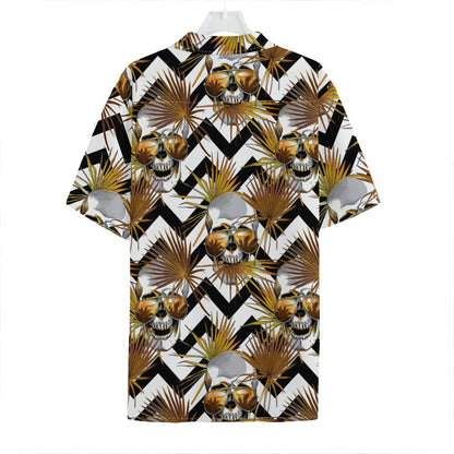 Gold Tropical Skull Pattern Print Hawaiian Shirt