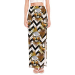 Gold Tropical Skull Pattern Print High Slit Maxi Skirt