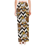 Gold Tropical Skull Pattern Print High Slit Maxi Skirt