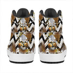 Gold Tropical Skull Pattern Print High Top Leather Sneakers