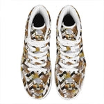 Gold Tropical Skull Pattern Print High Top Leather Sneakers