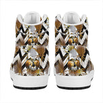 Gold Tropical Skull Pattern Print High Top Leather Sneakers