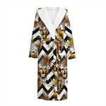 Gold Tropical Skull Pattern Print Hooded Bathrobe