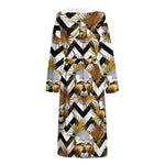 Gold Tropical Skull Pattern Print Hooded Bathrobe