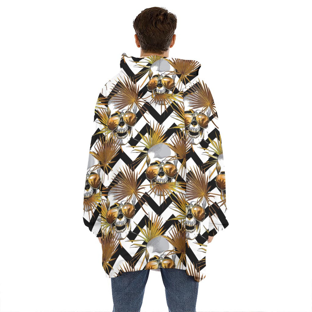 Gold Tropical Skull Pattern Print Hoodie Blanket