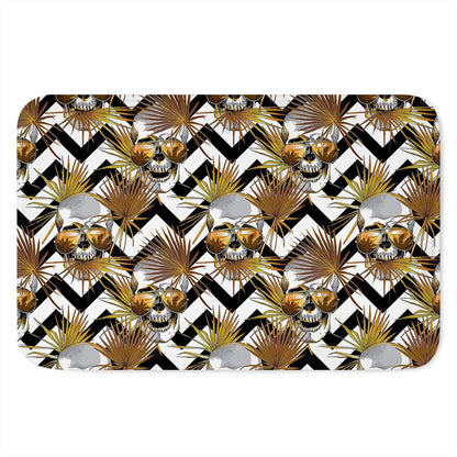 Gold Tropical Skull Pattern Print Indoor Door Mat