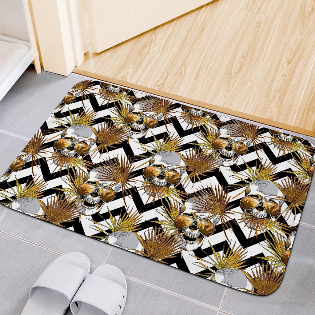 Gold Tropical Skull Pattern Print Indoor Door Mat