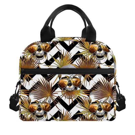 Gold Tropical Skull Pattern Print Insulated Lunch Bag