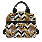 Gold Tropical Skull Pattern Print Insulated Lunch Bag