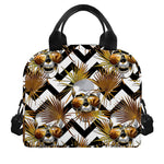 Gold Tropical Skull Pattern Print Insulated Lunch Bag