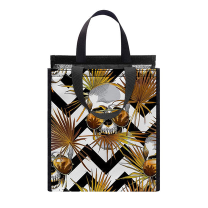 Gold Tropical Skull Pattern Print Insulated Lunch Tote