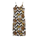 Gold Tropical Skull Pattern Print Jersey Midi Cami Dress