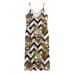 Gold Tropical Skull Pattern Print Jersey Midi Cami Dress
