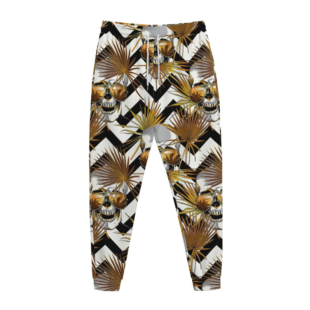 Gold Tropical Skull Pattern Print Jogger Pants