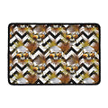 Gold Tropical Skull Pattern Print Kitchen Mat