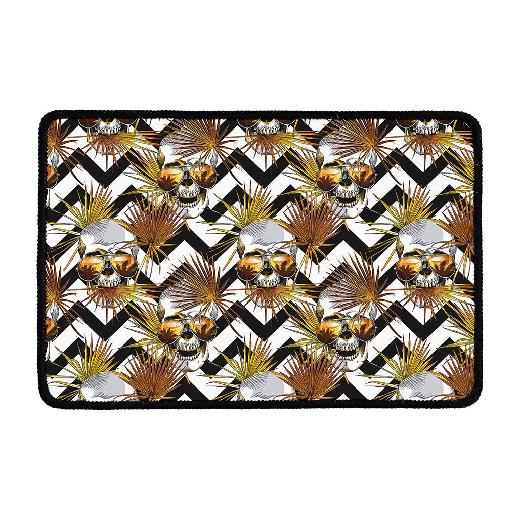 Gold Tropical Skull Pattern Print Kitchen Mat
