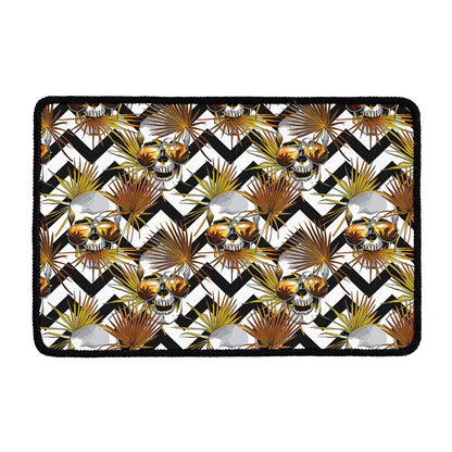 Gold Tropical Skull Pattern Print Kitchen Mat