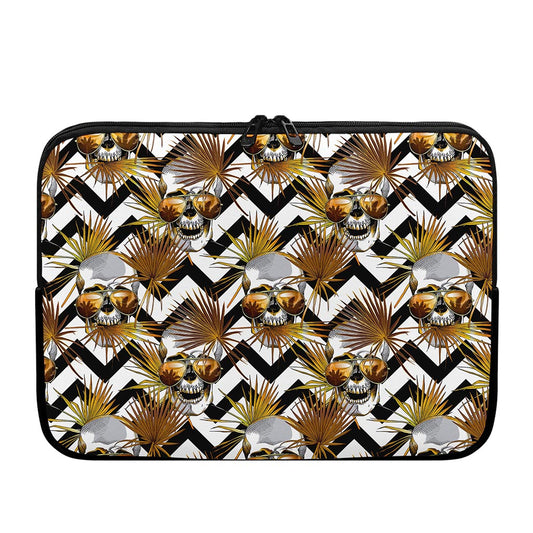 Gold Tropical Skull Pattern Print Laptop Sleeve