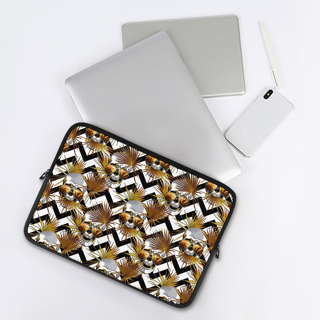 Gold Tropical Skull Pattern Print Laptop Sleeve