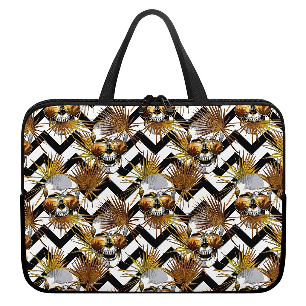 Gold Tropical Skull Pattern Print Laptop Sleeve With Handle