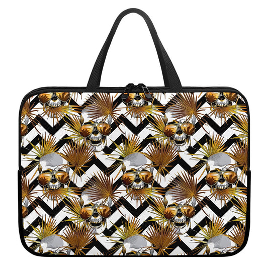 Gold Tropical Skull Pattern Print Laptop Sleeve With Handle
