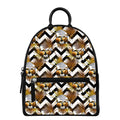 Gold Tropical Skull Pattern Print Leather Backpack
