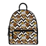 Gold Tropical Skull Pattern Print Leather Backpack