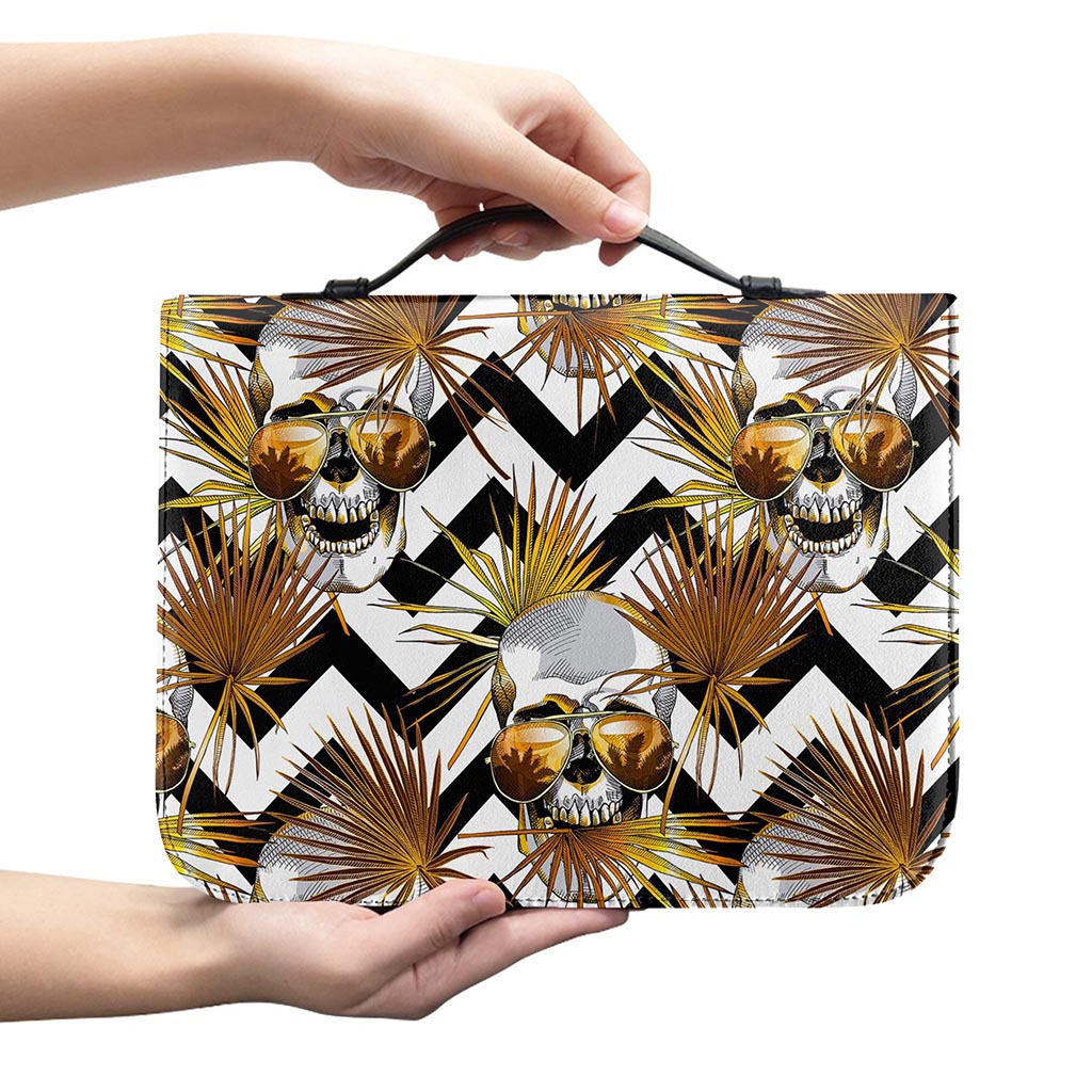 Gold Tropical Skull Pattern Print Leather Bible Cover