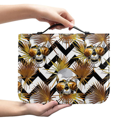 Gold Tropical Skull Pattern Print Leather Bible Cover