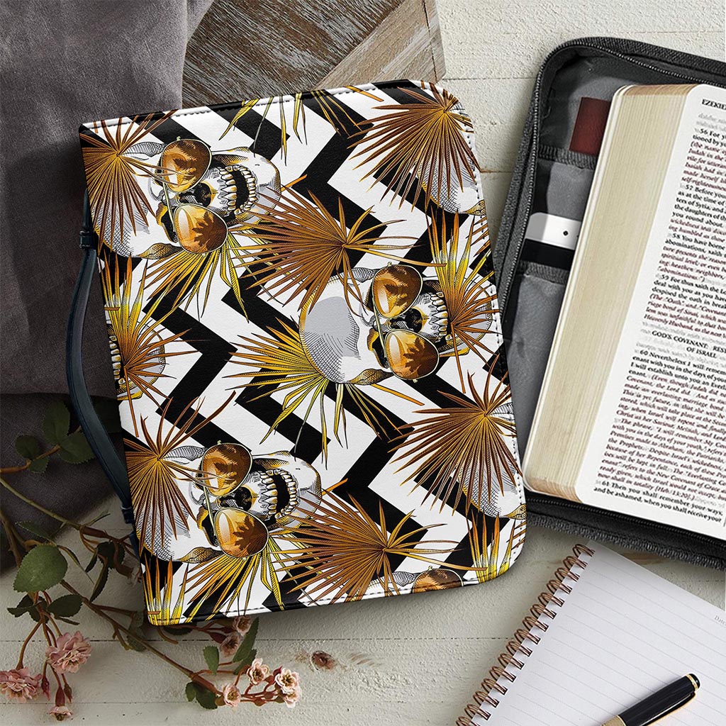 Gold Tropical Skull Pattern Print Leather Bible Cover