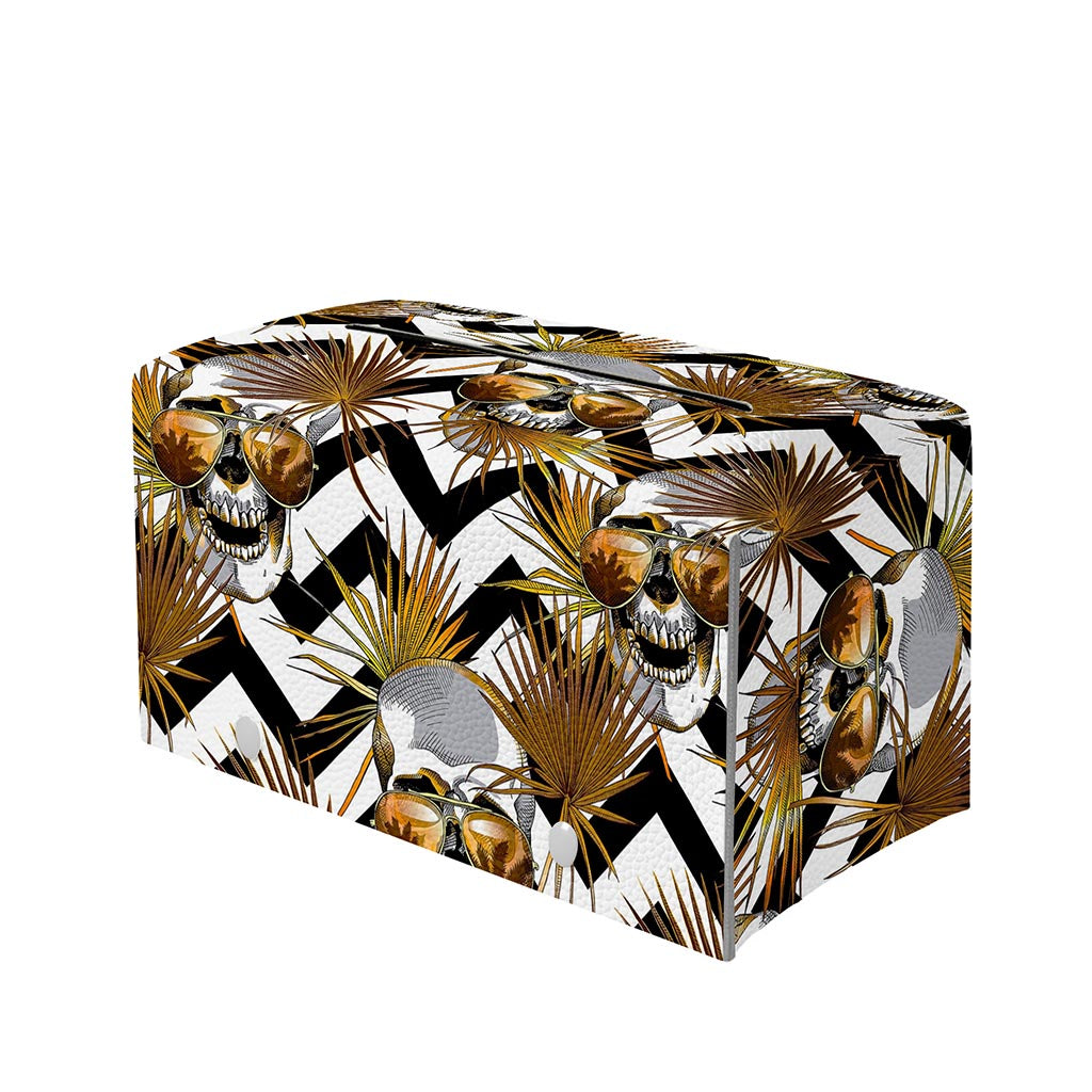 Gold Tropical Skull Pattern Print Leather Tissue Box Cover