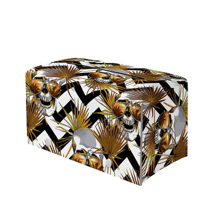 Gold Tropical Skull Pattern Print Leather Tissue Box Cover
