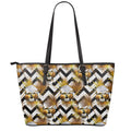 Gold Tropical Skull Pattern Print Leather Tote Bag With Zipper