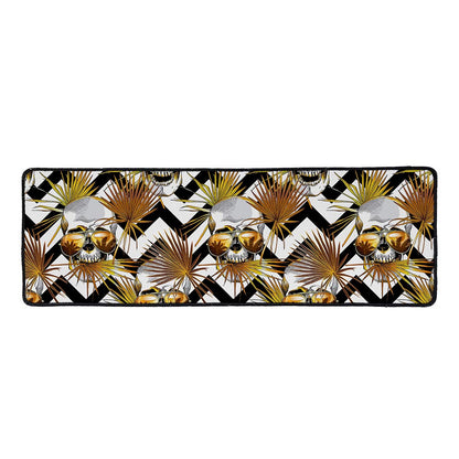 Gold Tropical Skull Pattern Print Long Kitchen Mat