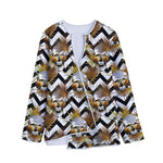 Gold Tropical Skull Pattern Print Long Sleeve Short Coat