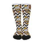 Gold Tropical Skull Pattern Print Long Socks