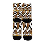 Gold Tropical Skull Pattern Print Long Socks