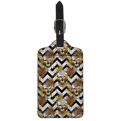 Gold Tropical Skull Pattern Print Luggage Tag