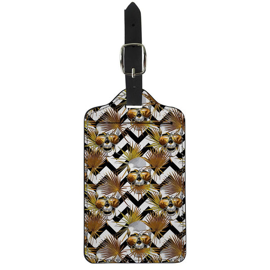Gold Tropical Skull Pattern Print Luggage Tag