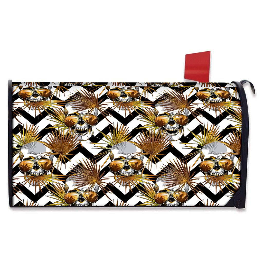 Gold Tropical Skull Pattern Print Mailbox Cover