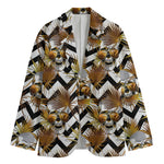 Gold Tropical Skull Pattern Print Men's Blazer