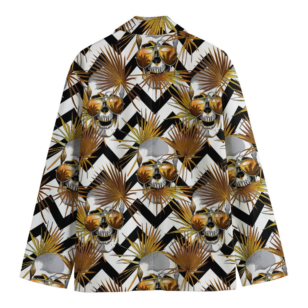 Gold Tropical Skull Pattern Print Men's Blazer