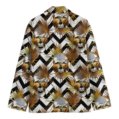 Gold Tropical Skull Pattern Print Men's Blazer
