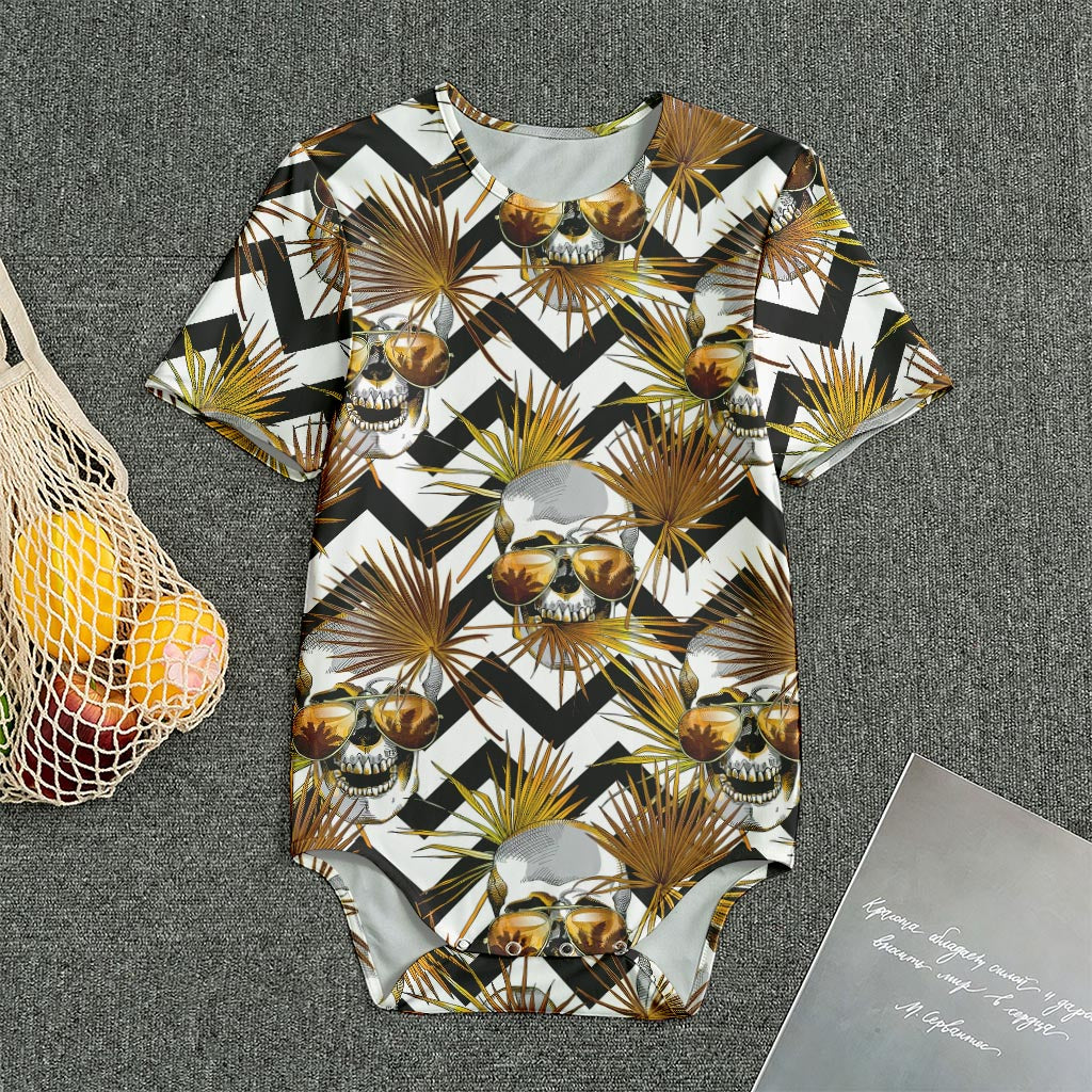 Gold Tropical Skull Pattern Print Men's Bodysuit